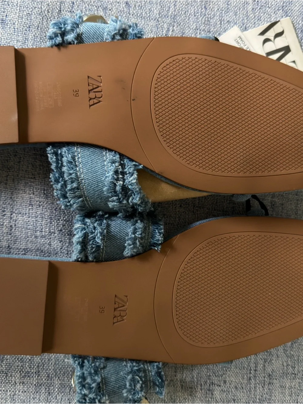 NWT Zara Denim Rhinestone Buckle Slide Sandals statement slides - Picture 3 of 5